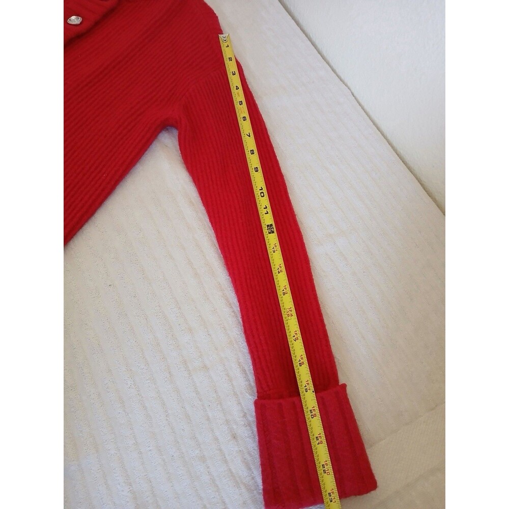 Talbots Red Ribbed Knit Sweater Jeweled Button Mock Neck Long Sleeve Size XS - Picture 13 of 16